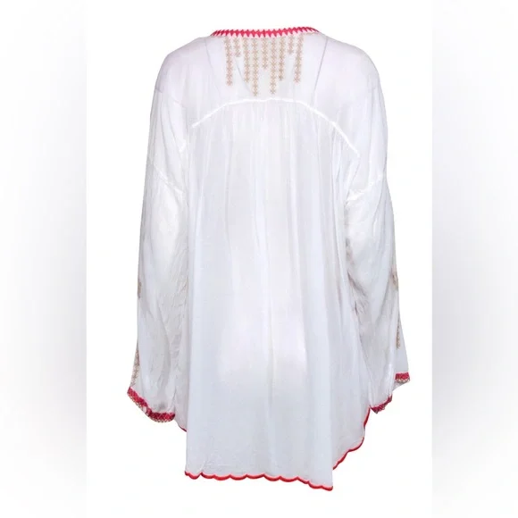 Johnny Was White Floral Embroidered Cupro Blouse, size XL. - Picture 3 of 10